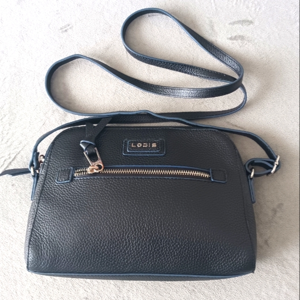 Lodis black leather crossbody bag